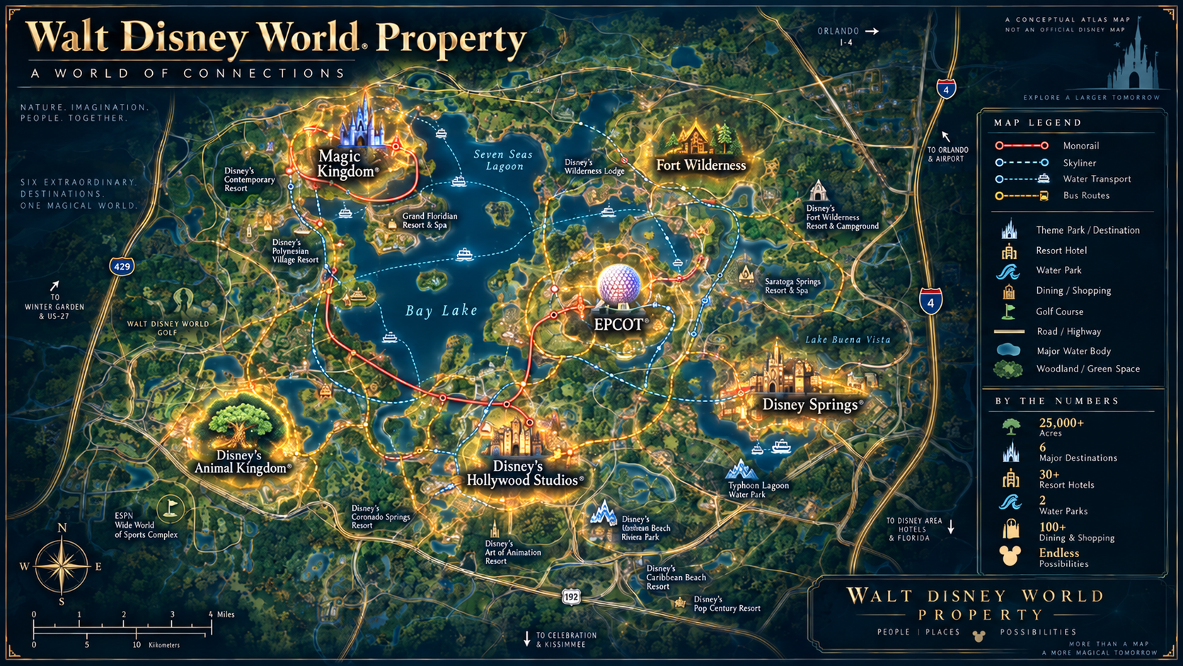 Conceptual map of Walt Disney World property and its main destinations
